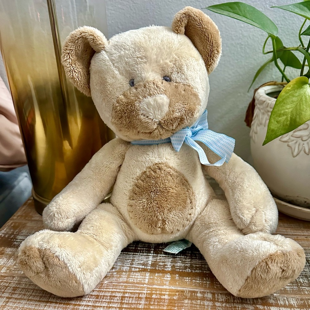 Russ Baby Taffey Blue Bow Teddy Bear Rattle Cream Soft Plush Stuffed Animal